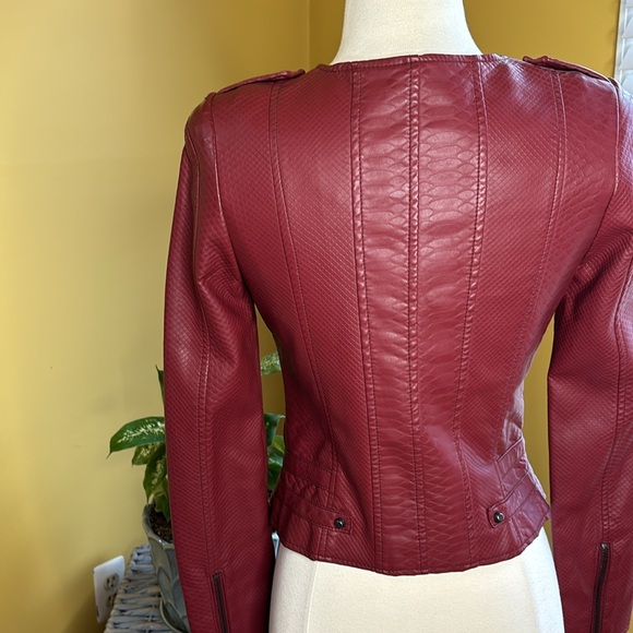 GUESS Red Snake Skin Vegan Leather Jacket - Picture 6 of 7